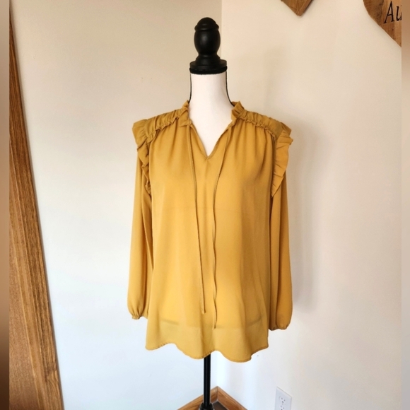 Andree By Unit Mustard Ruffle Shirt - Picture 1 of 5